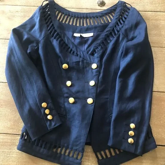 Pia Rucci navy blue 100% linen skirt set . Size 6 - Picture 3 of 6